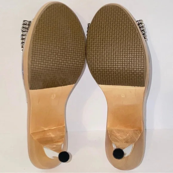 Vintage Betsey Johnson Polly Mules Rhinestone Bow Wood Heel Pin Up - Picture 11 of 14